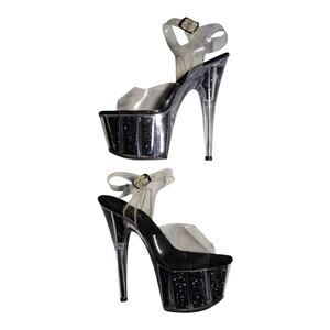 Pleaser Adore 708 Clear Vinyl Black Glitter Platform Spike Heel Dancer Sandals 8